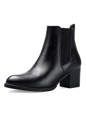 Chelsea Boots Chunky Block Heel Slip On Ankle Booties Elastic Sided PU